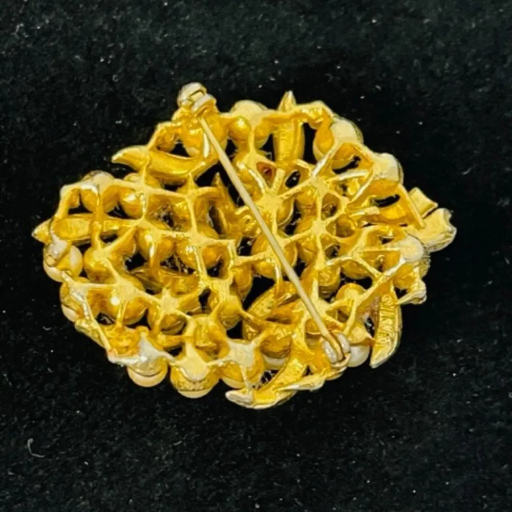 Vintage USNER Gold Tone Faux Pearl Pin Brooch 2